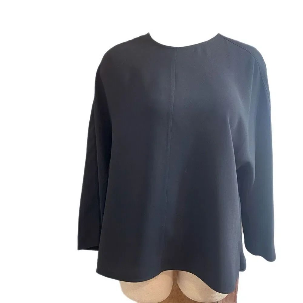 Vince Womens Tunic Top Black Overlapping Open Back Dolman Sleeves Size 12